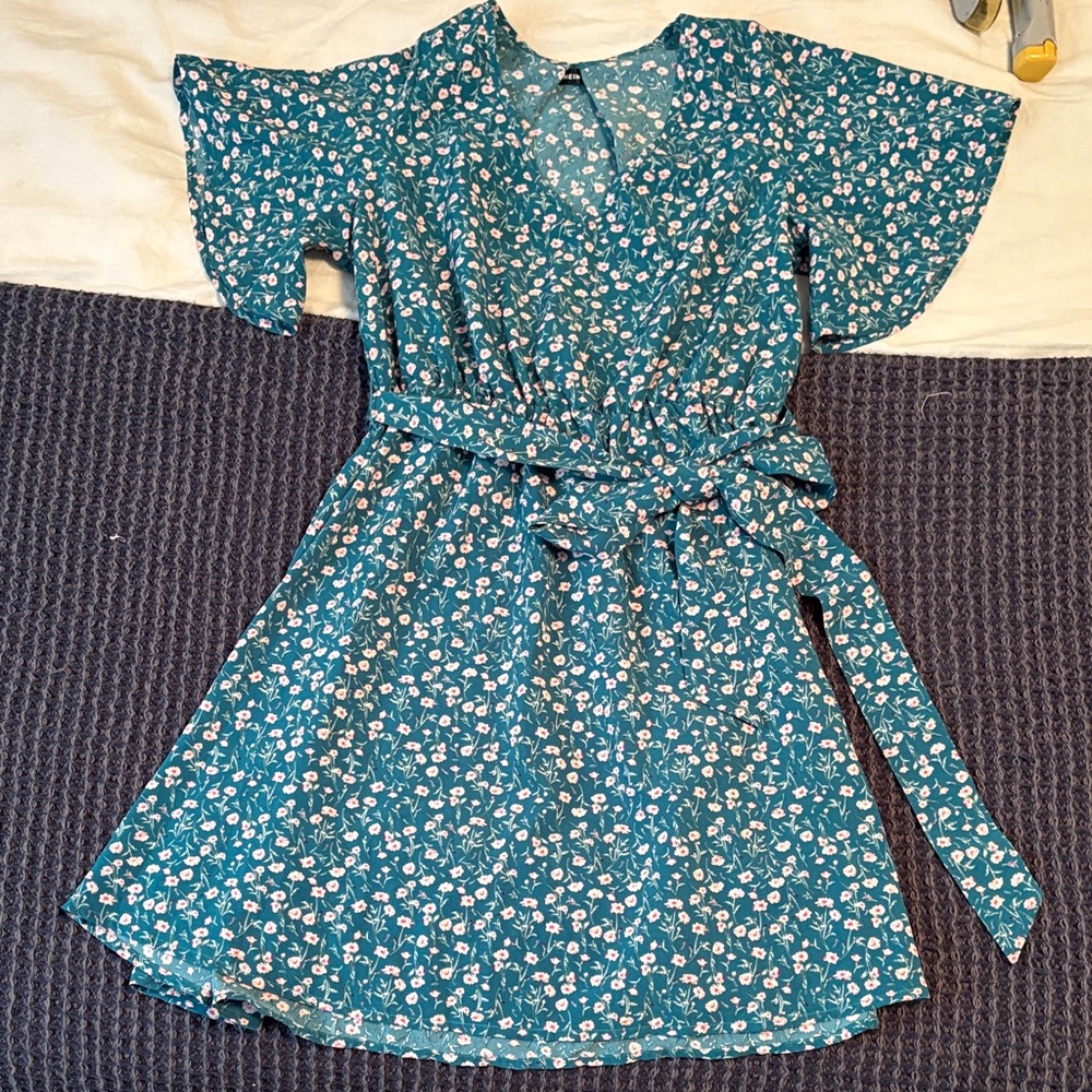 SHEIN Teal Floral Mini Dress